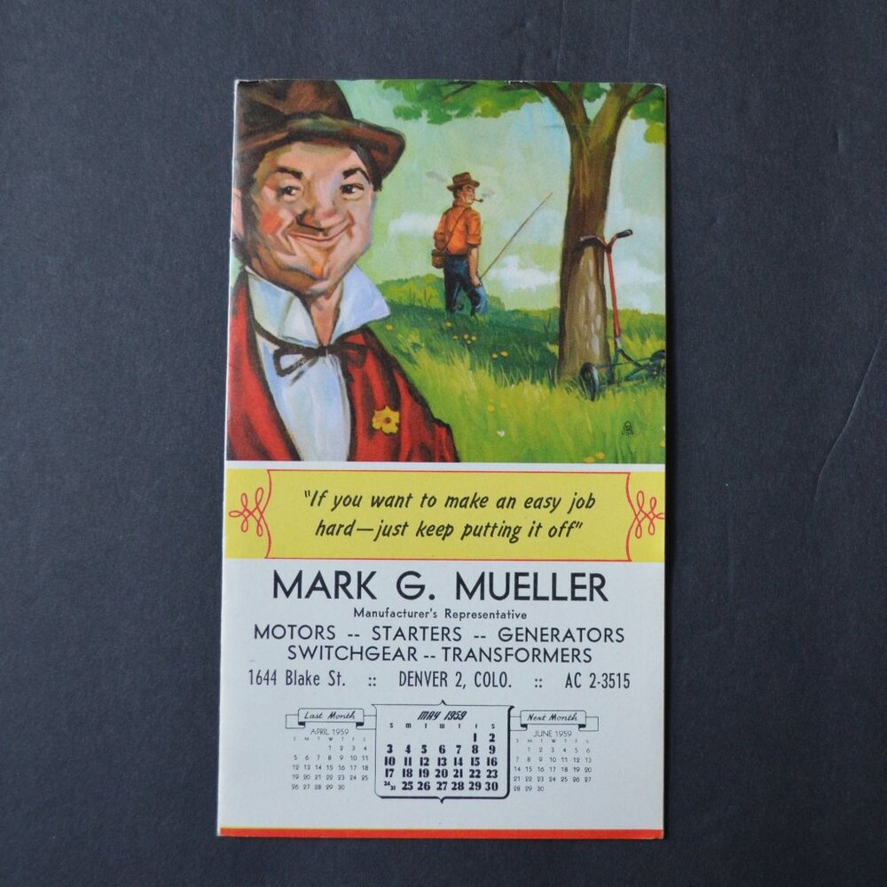 Mark G Mueller Calendar May Notebook Unused 1959 Advertising